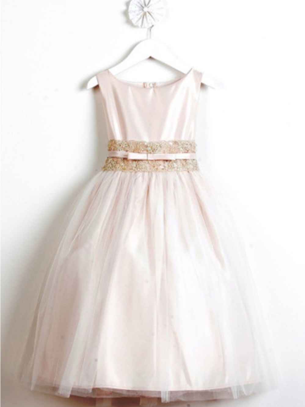 Dillards Blush Pink Tulle Party Dress with Gold Waistband